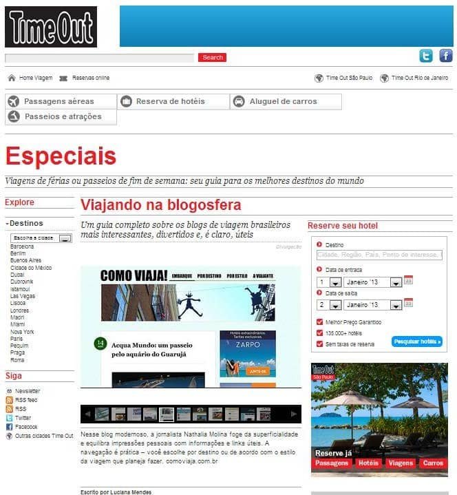 Como Viaja! no Time Out - lista de blogs