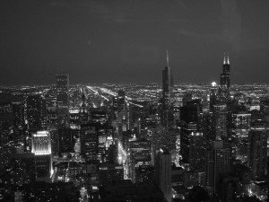 Vista Noturna do Hancock Center, Chicago, Estados Unidos - Foto de Priscila Marie, Arquivo Pessoal